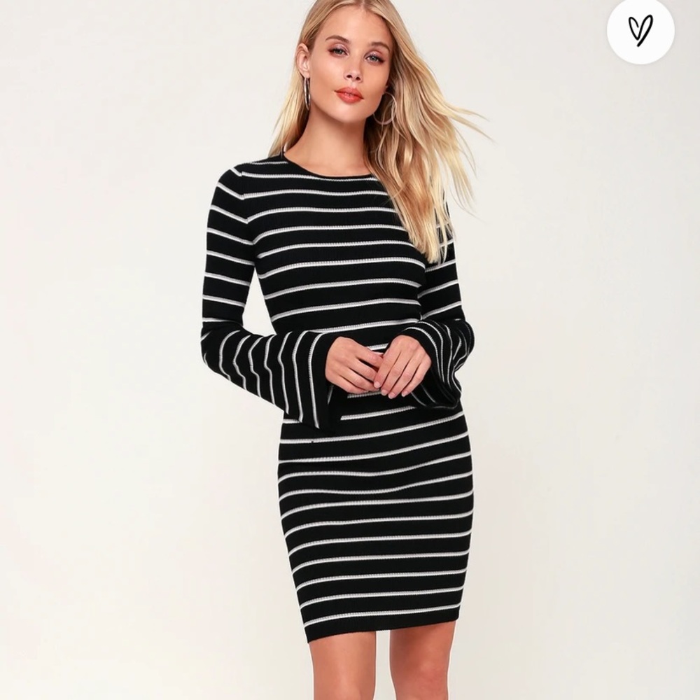 Black Striped Long Sleeve Bodycon Dress